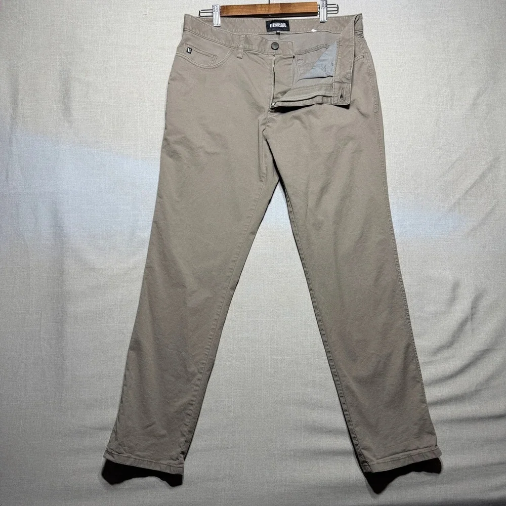 Linksoul Pants Men 34Sx30 Brown Solid Straight LS6168 Golf Chino Tencel Stretch